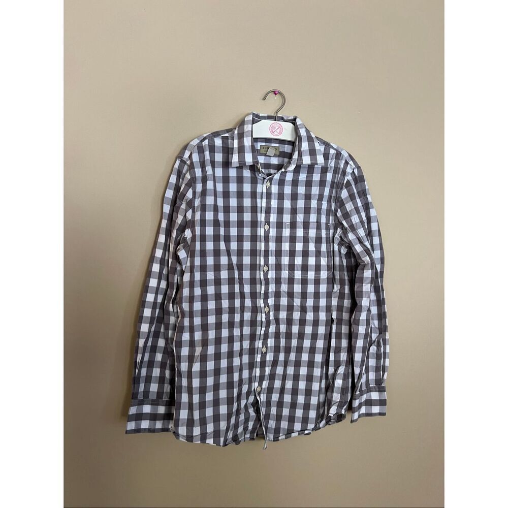Sonoma Grey And White Checkered Button Up Shirt Mens Size Small